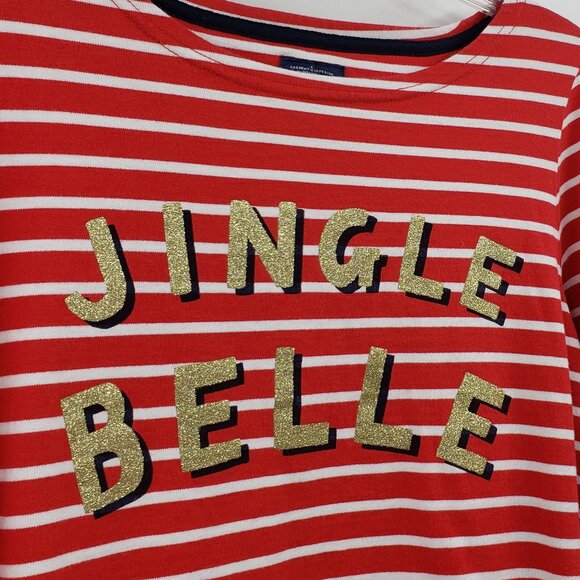 Joules Jingle Belle Spellout Top Size 10 Red White Stripe Gold Glitter Christmas - Picture 3 of 8
